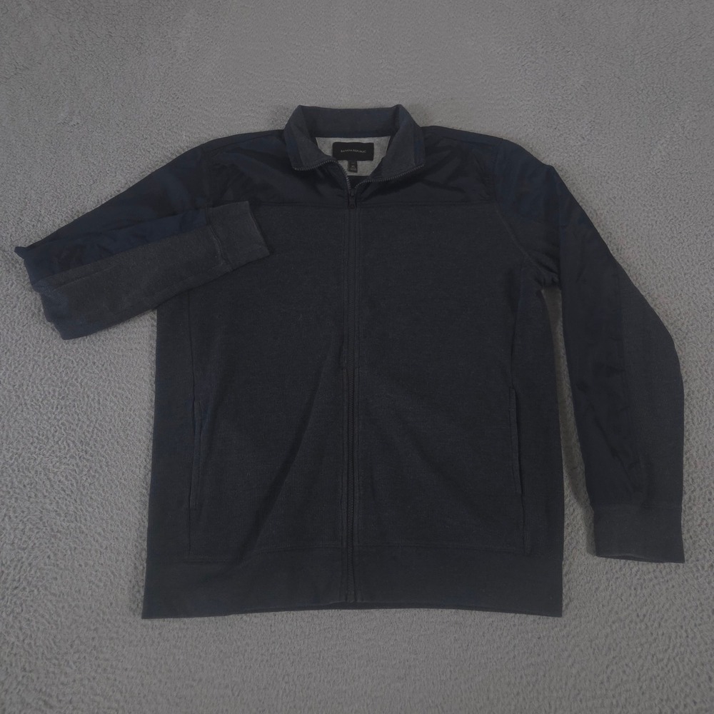 Banana Republic Jacket Mens XL Tall Charcoal Waffle Knit Full Zip Mixed Media